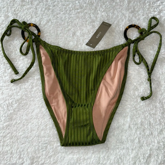 J. Crew Wide Rib Curved Waist Cheeky String Bikini Bottom Size Medium NWT - Picture 1 of 5